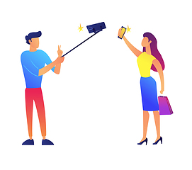 Image showing Businessman and businesswoman taking selfie vector illustration.