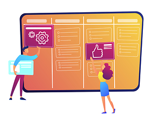 Image showing Programmers putting cards on kanban board vector illustration.