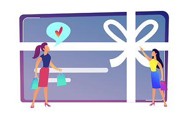 Image showing Female shopper likes gift card with bow and ribbon vector illustration.