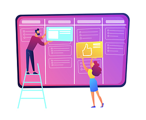 Image showing Programmers putting cards on kanban board vector illustration.