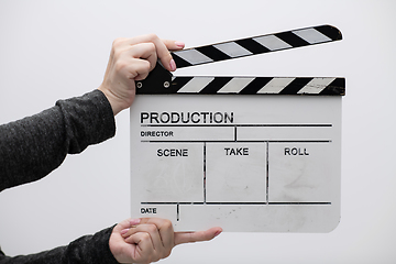 Image showing movie clapper on white background