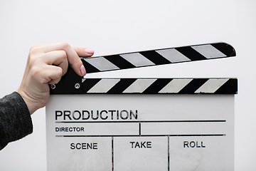 Image showing movie clapper on white background