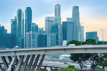 Image showing Traffic on bridge of Singapore downtown