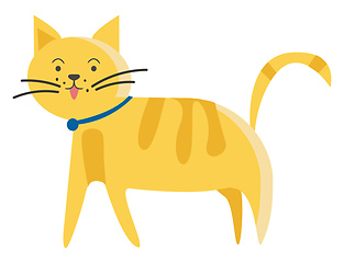 Image showing Brown pet kitty with blue ribbon vector or color illustration