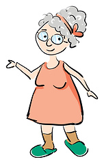 Image showing Smiling granny in red dress illustration vector on white backgro