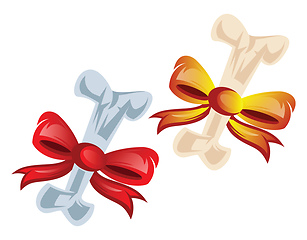 Image showing Vector illustration of two bones wraped in red and orange bows o