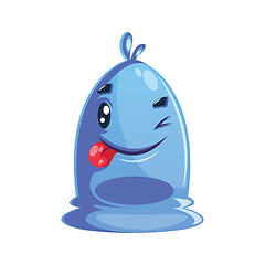 Image showing Winking blue cartoon character with tongue out.