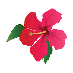 Image showing Vector illustration of dark pink hibiscus flower with green leaf