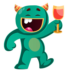 Image showing Green monster holding a glass cheering vector illustration