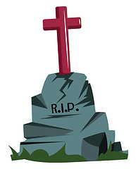 Image showing Gray grave stone with red cross on it vector illsutration on whi