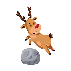 Image showing Christmas deer jumping over a rock vector illustration on a whit