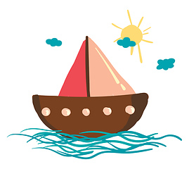 Image showing Sailing boat under bright sunny sky vector or color illustration