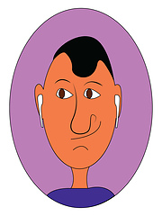 Image showing Caricature of a man with airpods inside pink elipse vector illus