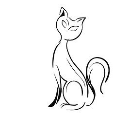 Image showing Silhouette of a black and white slim cat vector or color illustr