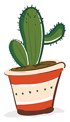 Image showing A cactus with two arms in a decorated earthen pot provides extra