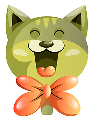 Image showing Happy green cat with orange bowtie vector illustartion on white 