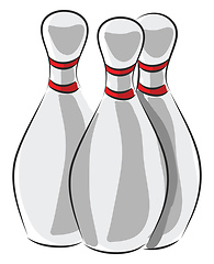 Image showing Three white bowling skittles with red stripes vector illustratio