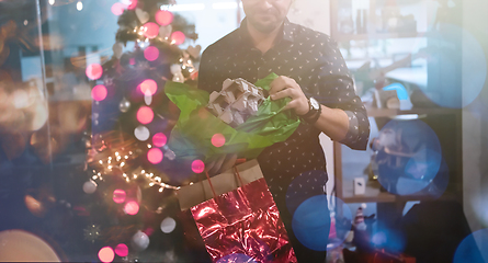 Image showing new year and christmas office party close up