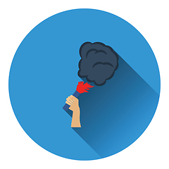 Image showing Football fans hand holding burned flayer with smoke icon