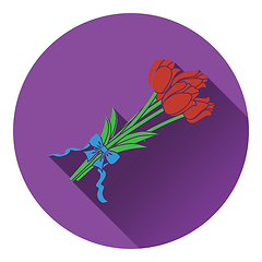 Image showing Tulips bouquet icon with tied bow