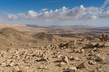 Image showing Trekking in Negev dramatic stone desert, Israel 