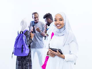 Image showing muslim female student with group of friends