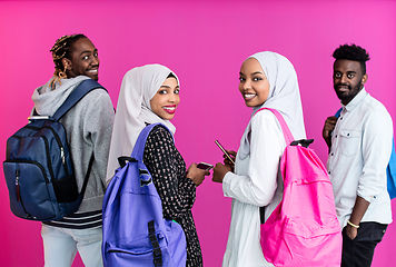 Image showing african students group using smart phones