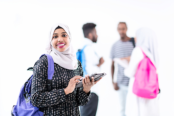 Image showing african female student with group of friends