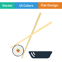 Image showing Flat design icon of Sushi with sticks