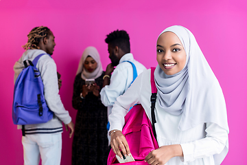 Image showing african students group using smart phones