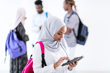 Image showing muslim female student with group of friends