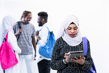 Image showing muslim female student with group of friends