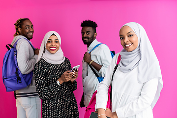 Image showing african students group using smart phones