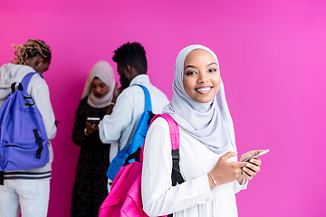 Image showing african students group using smart phones