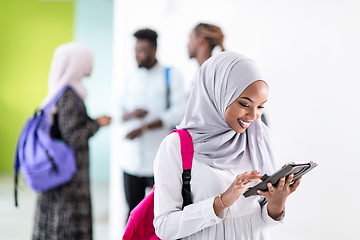 Image showing african female student with group of friends