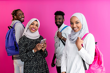 Image showing african students group using smart phones