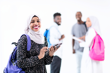 Image showing african female student with group of friends