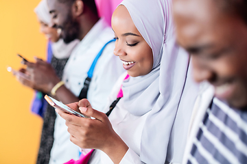 Image showing african students group using smart phones