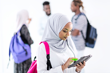 Image showing muslim female student with group of friends