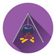 Image showing Icon of fire and fishing pot