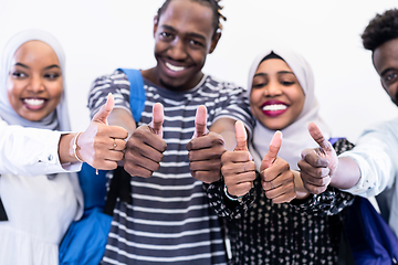 Image showing african students group showing ok thumbs up