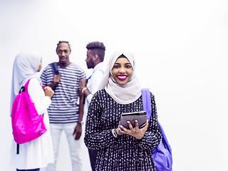 Image showing muslim female student with group of friends