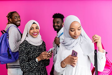 Image showing african students group using smart phones