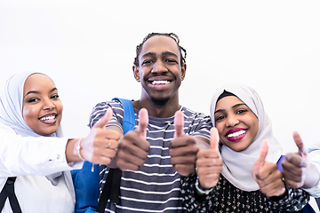 Image showing african students group showing ok thumbs up