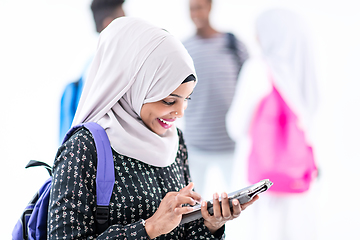 Image showing african female student with group of friends