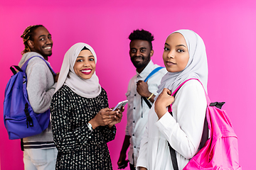 Image showing african students group using smart phones