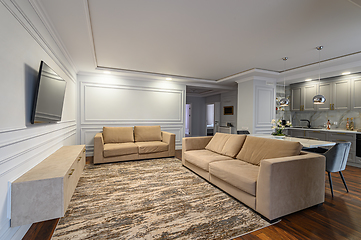 Image showing Gray, white and beige luxury studio flat interior