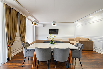 Image showing Gray, white and beige luxury studio flat interior