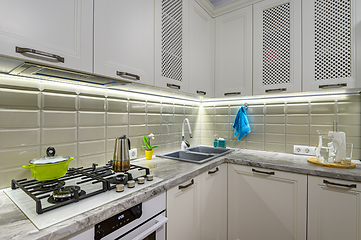 Image showing White kitchen in classic style