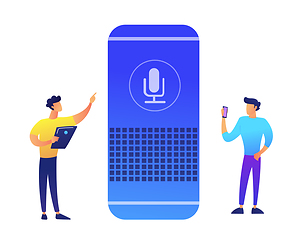 Image showing Smart speaker and two businessmen vector illustration.